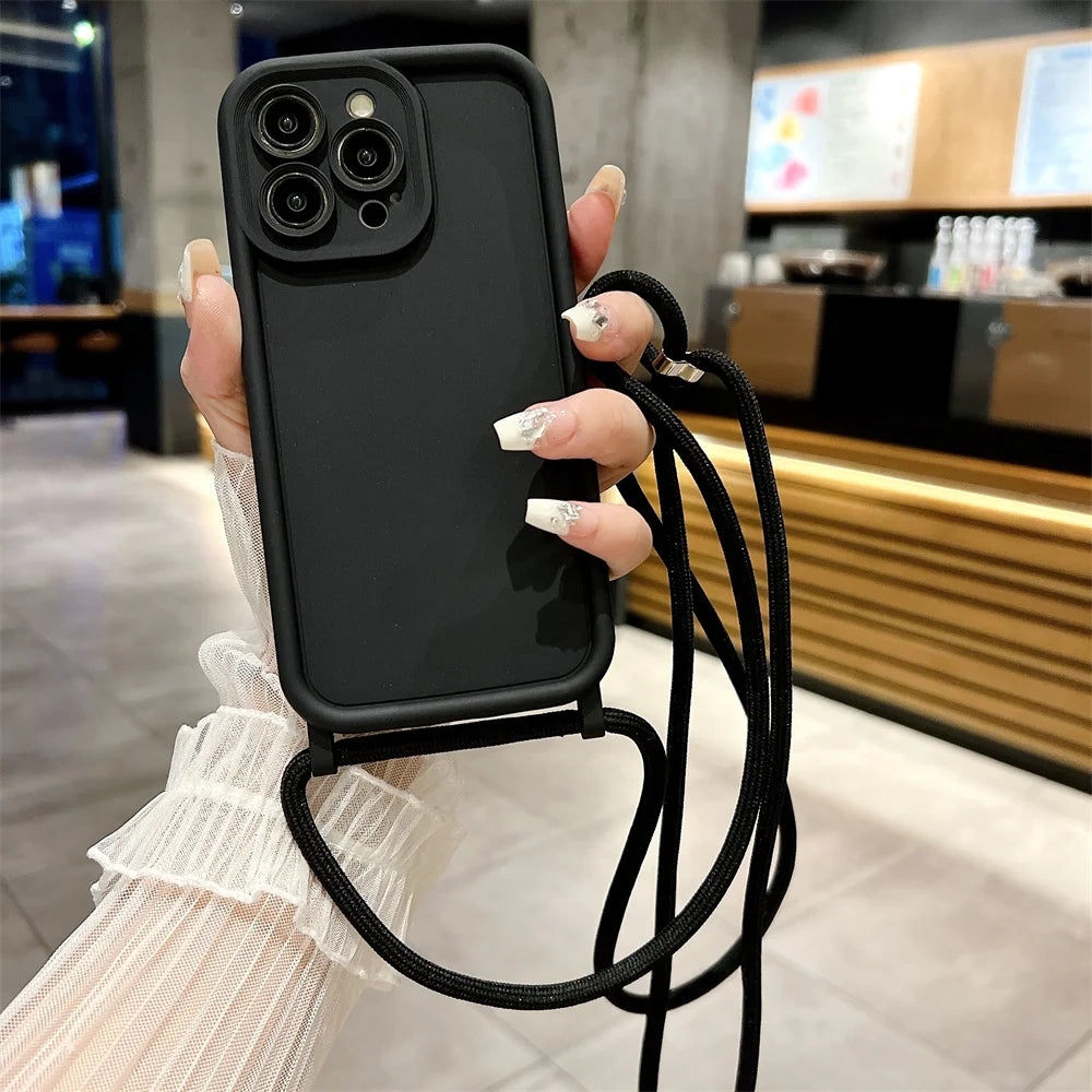 Phone Case For iPhone 14 13 15 16 Pro Max 17 Air 16E 12 11 X XS 8 Plus SE2022 Crossbody Adjustable Lanyard Strap Rope Soft Cover